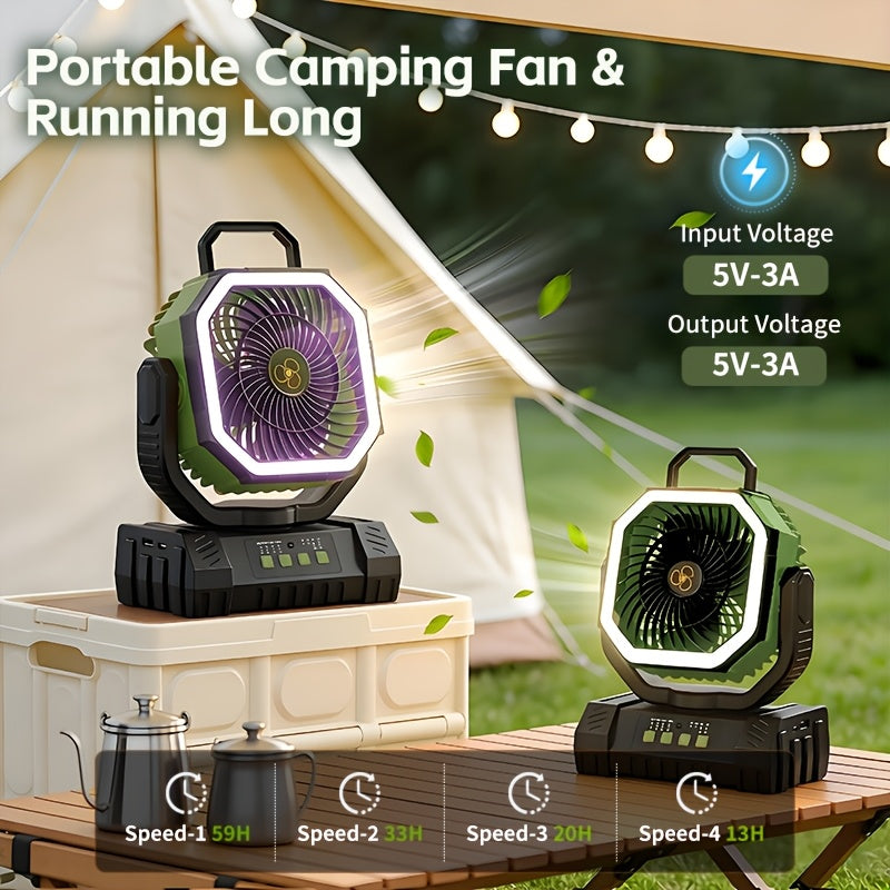 20000mAh Camping Fan with Remote Control, LED Light, Oscillating, 4 Speeds, Timer, and Power Bank - Rechargeable Tent Fan for Camping, Picnic, BBQ, Fishing, and Outdoor Use
