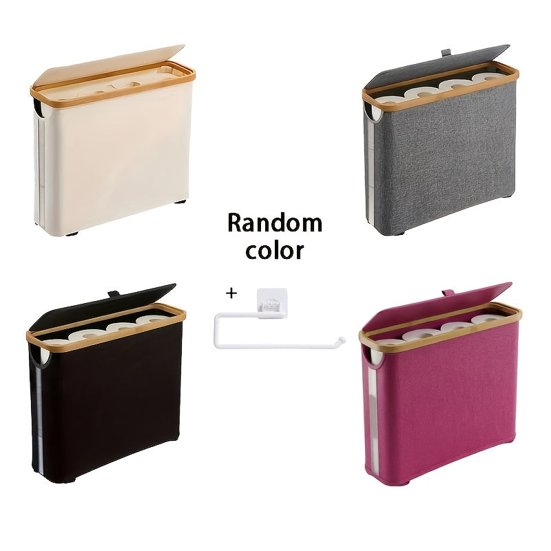 Bamboo Toilet Paper Holder Basket with Lid - Large 9-Roll Storage Organizer for Bathroom, Modern Minimalist Freestanding Toilet Paper Storage Cabinet in Black, Beige, Gray, and Pink