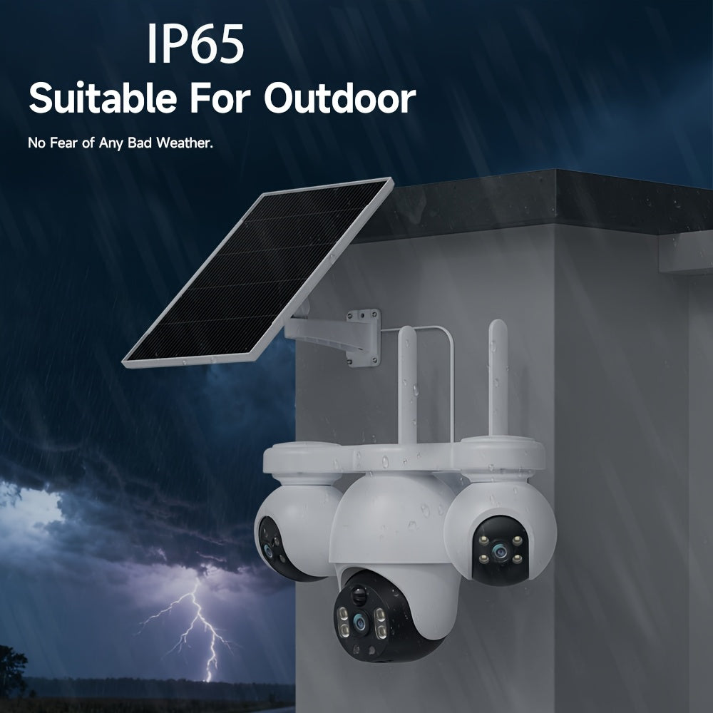 Solar-Powered Outdoor Security Camera, Triple Lens 8MP UHD, 360° Rotation, Color Night Vision, Motion Detection, Two-Way Audio, Wi-Fi / 4G LTE, Cloud & Local Storage, Detachable Solar Panel (SD Card Not Included)