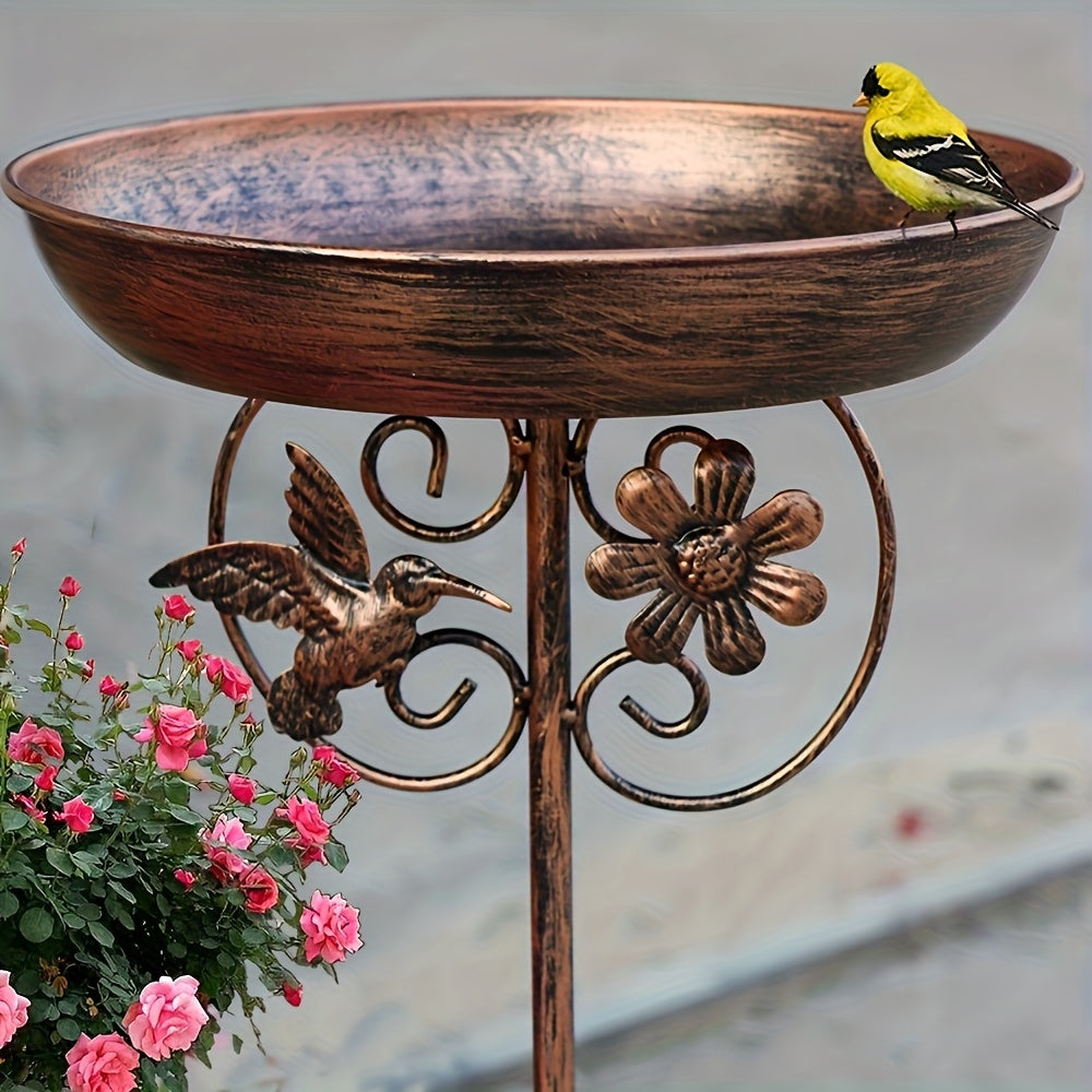 Metal Outdoor Bird Bath and Feeder Set, Sunflower Design, 5-Claw Stake Base, Weather-Resistant Garden Decor for Backyard, Courtyard, Terrace, and Patio