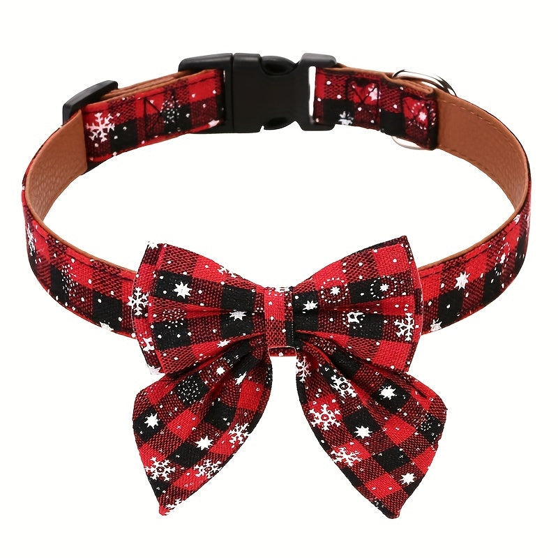 Christmas Dog Collar with Removable Bow Tie – Classic Plaid Red & Green Holiday Pet Collar for Small, Medium, and Large Dogs, Festive Xmas Gift
