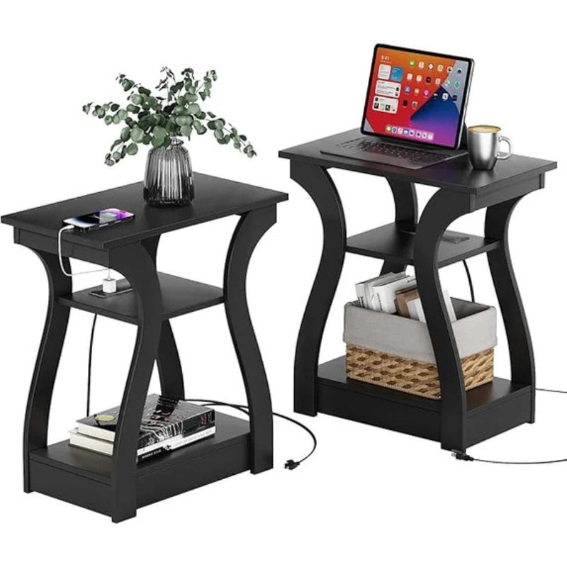 3-Tier Side Table with Charging Station – USB Port & Power Socket End Table for Bedroom Living Room Sofa Bedside Reading Afternoon Tea