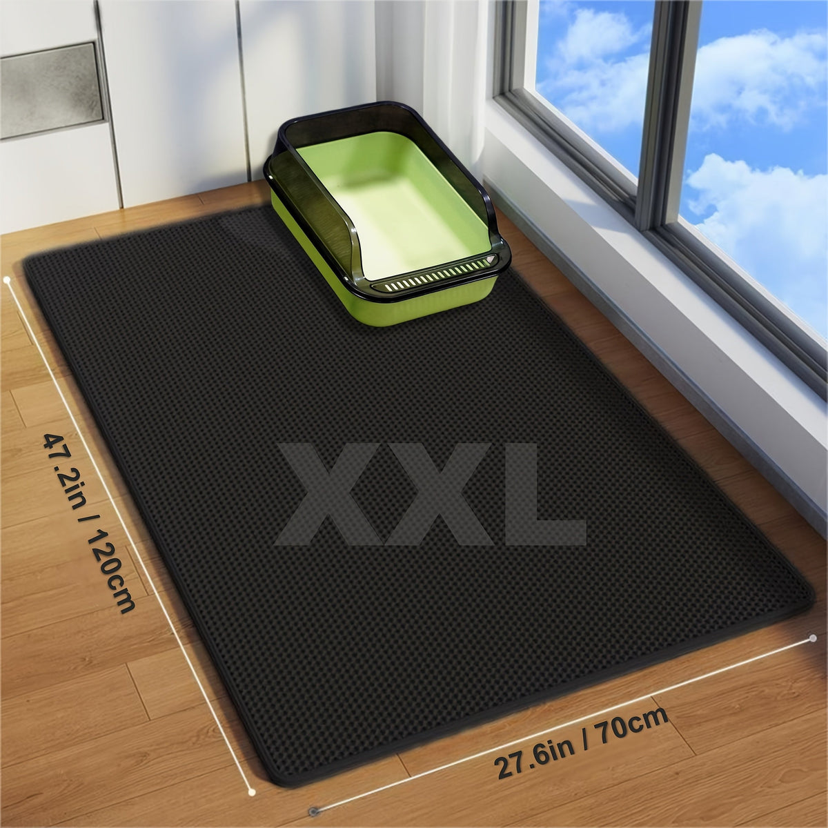 超大号双层猫砂垫 XXL 47.2x27.6 英寸 - 防溅防漏 EVA 材质，防滑可清洗防臭猫砂捕捉垫，适用于猫砂盆，米色