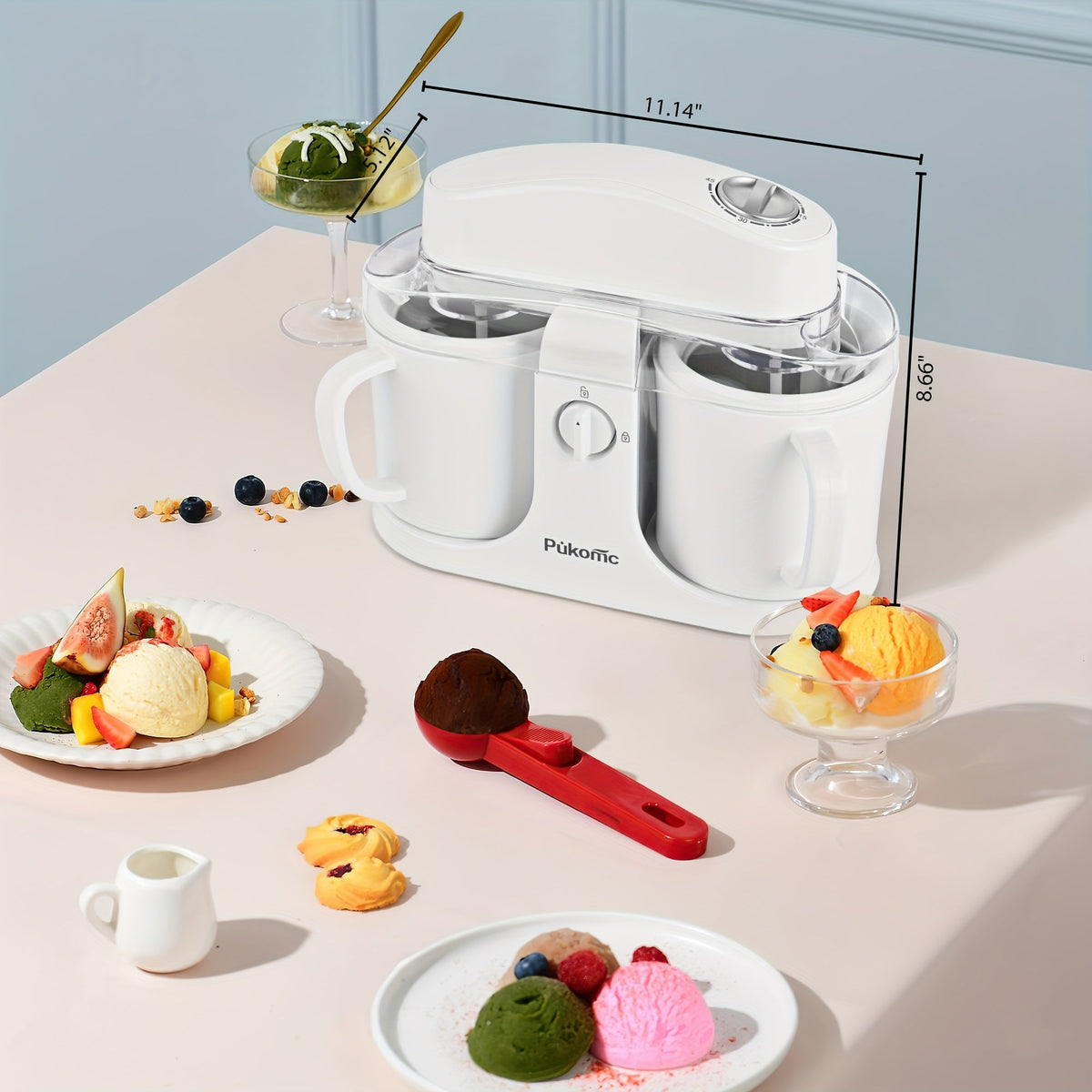 1QT Ice Cream Maker - Homemade Ice Cream, Smoothies & Frozen Yogurt - Separate Design for Easy Cleaning - Mint Green, Ivory White & Nebula Red - Perfect Holiday Gift