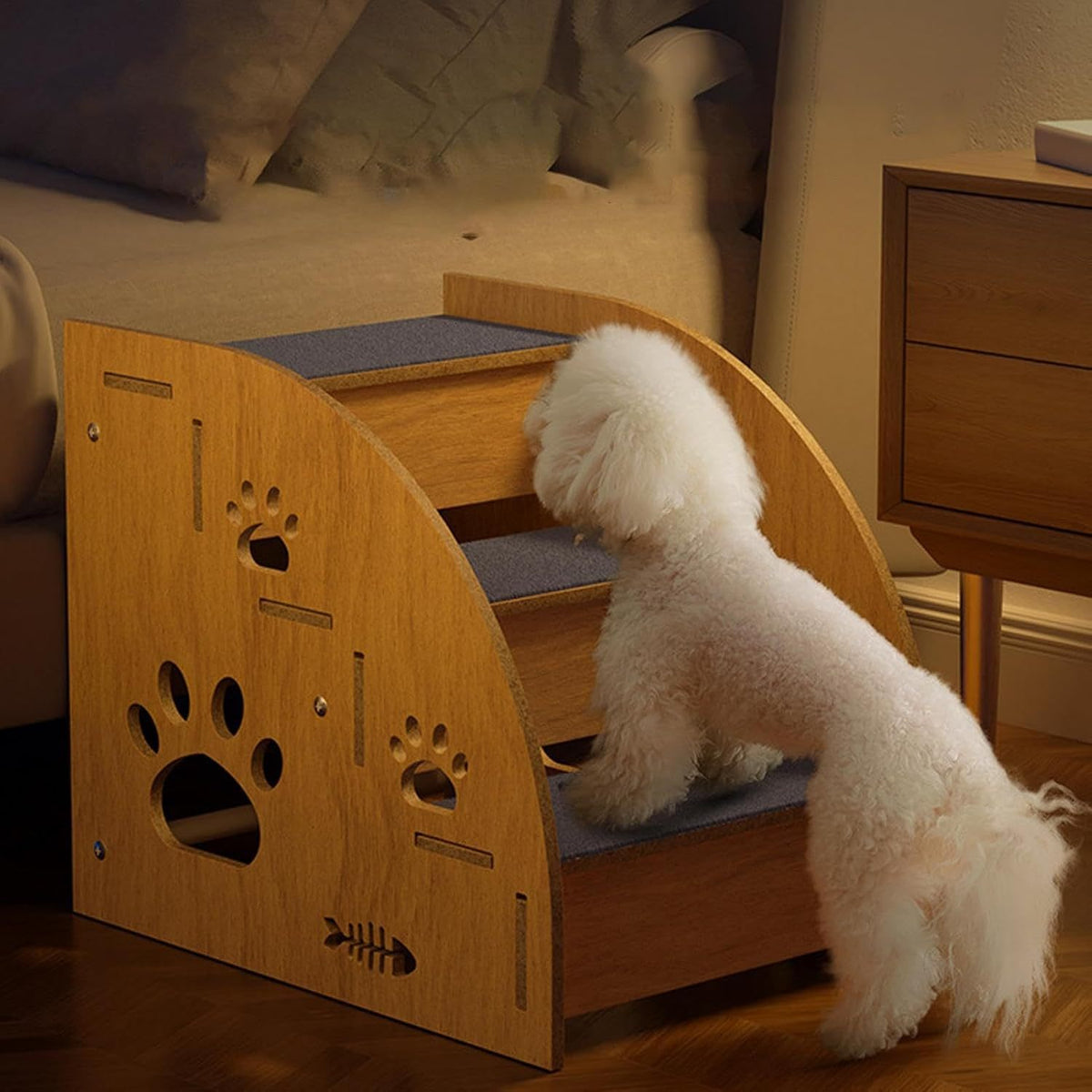 Non-Slip Pet Stairs for Bed and Couch - 3 or 5 Step Dog Steps with Safety Rails and Ramp Design, 15 Inch Height for Small Dogs, Cats, and Senior Pets, Lightweight Portable Pet Steps