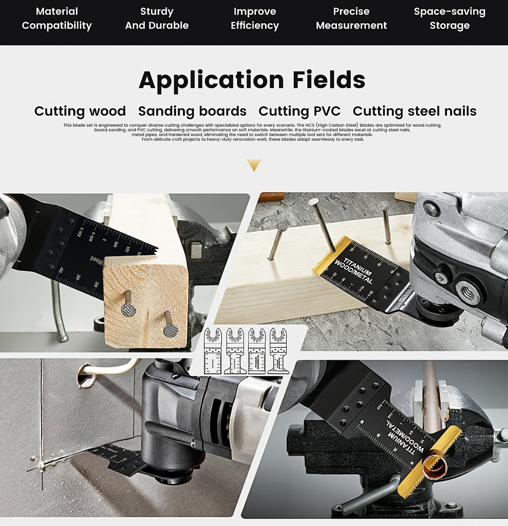 Titanium Oscillating Saw Blades Universal Quick Release Multi-Tool Blade Set – 18/28/36/50 Pcs, Cuts Metal, Wood & Plastic, Compatible with DeWalt, Makita, Bosch & More