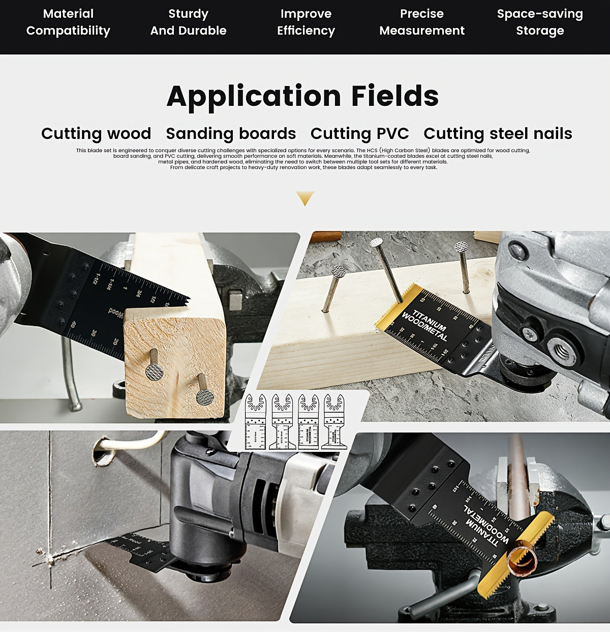Titanium Oscillating Saw Blades Universal Quick Release Multi-Tool Blade Set – 18/28/36/50 Pcs, Cuts Metal, Wood & Plastic, Compatible with DeWalt, Makita, Bosch & More