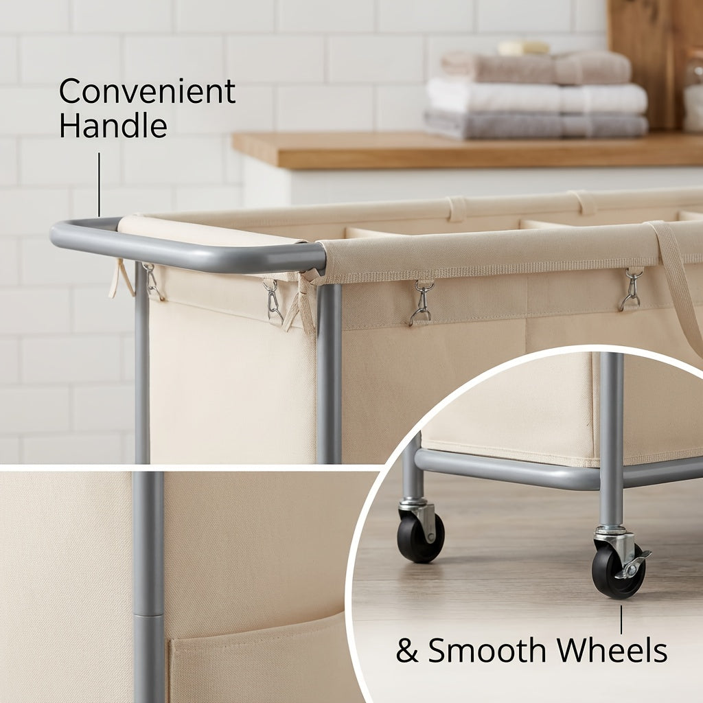 Large Capacity Rolling Laundry Hamper with Wheels Removable Liner & Steel Handle Frame 47.5 Gal or 68.6 Gal 4-Section Easy Mobility