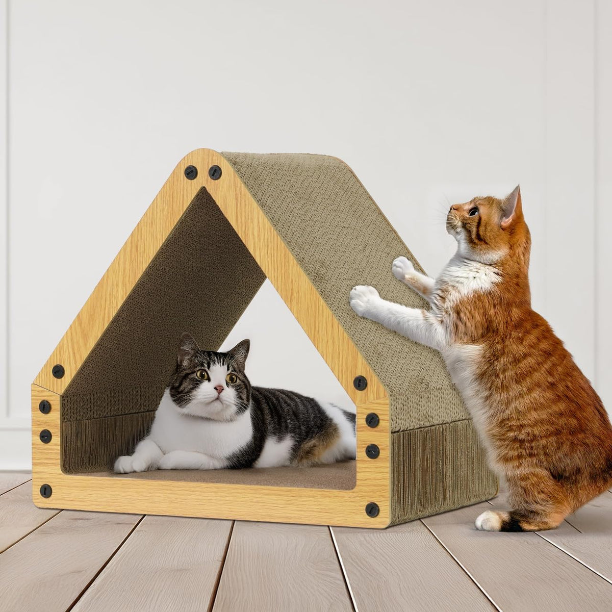 Large House-Shaped Cat Scratcher Lounger – Reversible 5-Layer Cardboard Cat Scratching Pad & Board, 16x14x12 Inches, Protects Furniture, for Indoor Cats of All Sizes, Brown/White