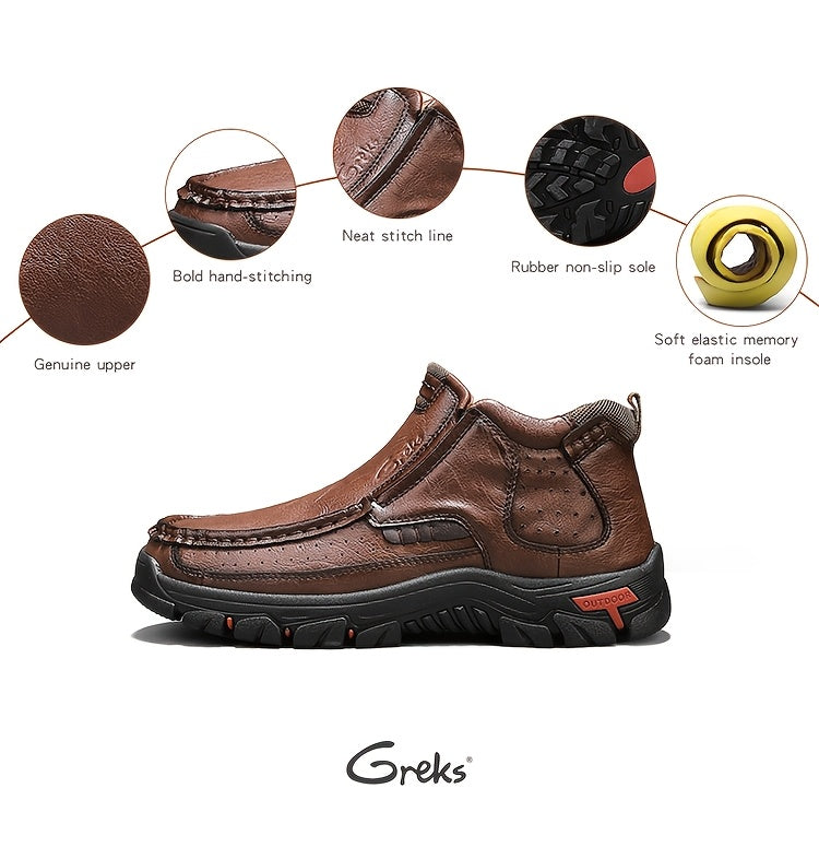 GREKS Men's Hand-Stitched Slip-On Ankle Boots, Casual Moccasin Chukka Loafers with Non-Slip Sole for Outdoor Hiking, Driving, and Daily Wear – Comfortable Lightweight Men's Shoes