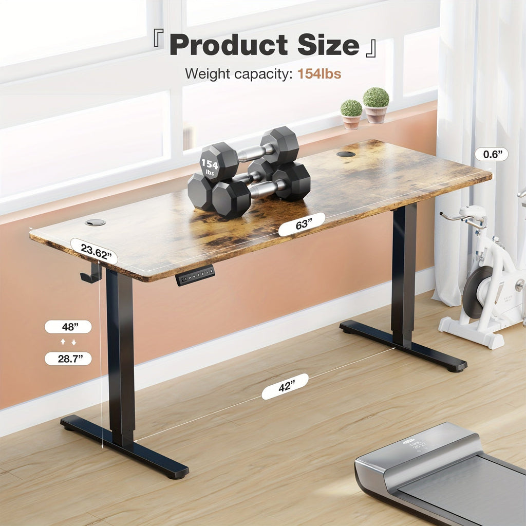 63-Inch Electric Standing Desk – Height-Adjustable Sit-Stand PC Workstation with Wood Desktop, Computer Table for Home Office, Bedroom, and Gaming Room, Suitable for Small Spaces