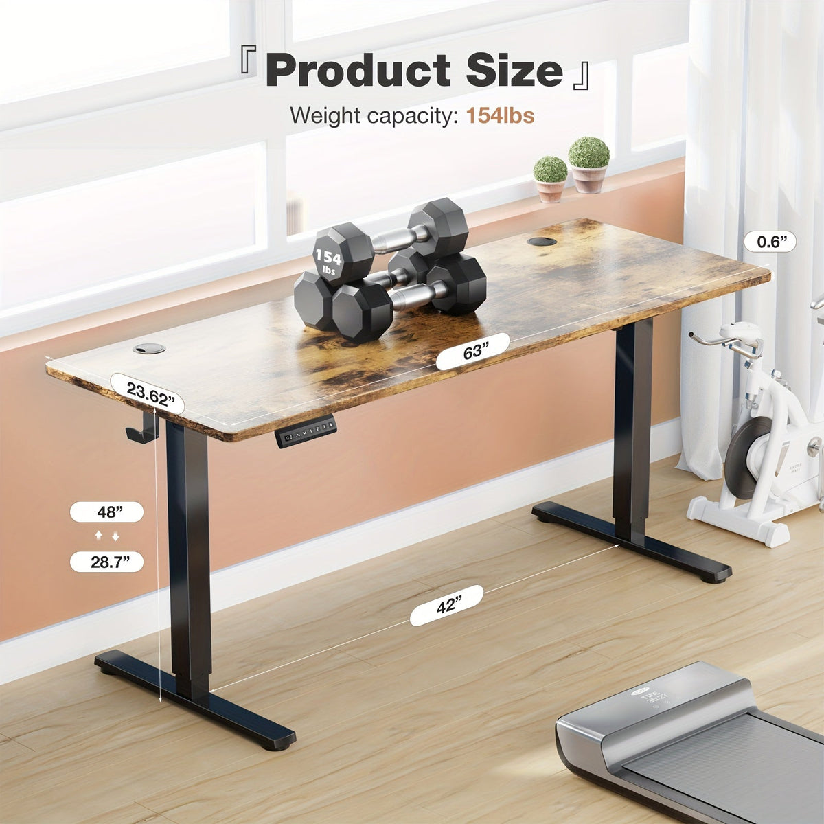 63-Inch Electric Standing Desk – Height-Adjustable Sit-Stand PC Workstation with Wood Desktop, Computer Table for Home Office, Bedroom, and Gaming Room, Suitable for Small Spaces