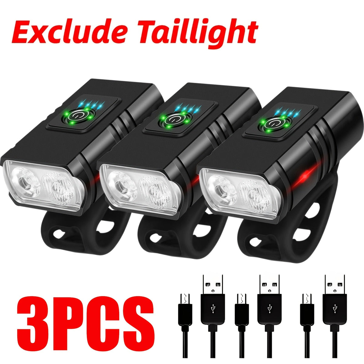 LED Bike Light Set USB-C Rechargeable 1500 Lumens – Front & Rear Bicycle Lights, 6+4 Modes, Waterproof, Power Display, Fast Charging, Safe Night Cycling Lights for Road and Mountain Bikes