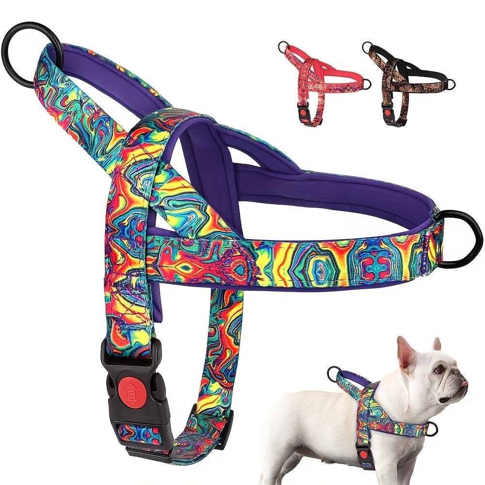 No-Pull Dog Harness Vest & Leash Set for Medium Large Dogs – Padded Nylon Adjustable Safety Vest with Durable Leash for Bulldog, Boxer, Pitbull, Sizes S M L, Purple, Black, Red, All-Day Comfort Walking