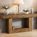 Farmhouse Console Table with U-Shaped Base & Bottom Shelf, Rustic MDF Entryway Table for Living Room Hallway Foyer Corridor, Country Style Sofa Table with Storage, Durable Modern Rustic Decor