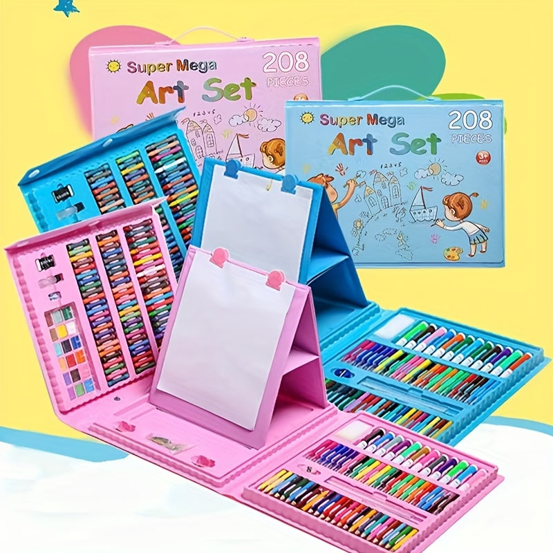 228-Piece Kids Art Painting Set with Easel, Complete Beginner Drawing Kit for Children Ages 3-12, Includes Sketchbook, Coloring Book, Acrylic Markers, Watercolor Pens, Oil Pastels, Colored Pencils & Eraser