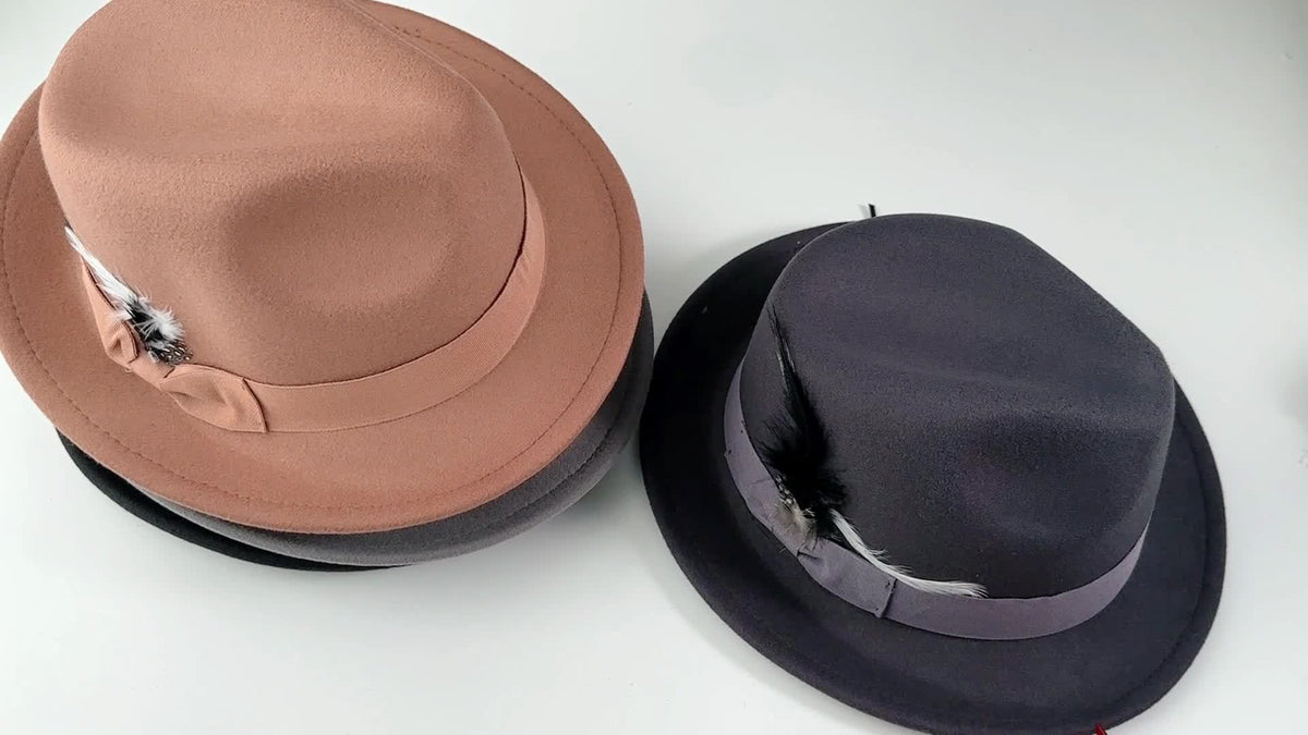 Short Brim Felt Fedora Hat for Men & Women – Classic Feather Panama Dress Hat in 7 Colors (Black, Brown, Navy, Red, Gray, Coffee), Unisex Jazz Cap for Formal, Casual, and Daily Wear
