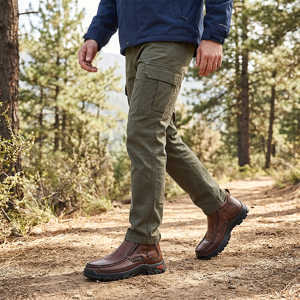 GREKS Men's Hand-Stitched Slip-On Ankle Boots, Casual Moccasin Chukka Loafers with Non-Slip Sole for Outdoor Hiking, Driving, and Daily Wear – Comfortable Lightweight Men's Shoes