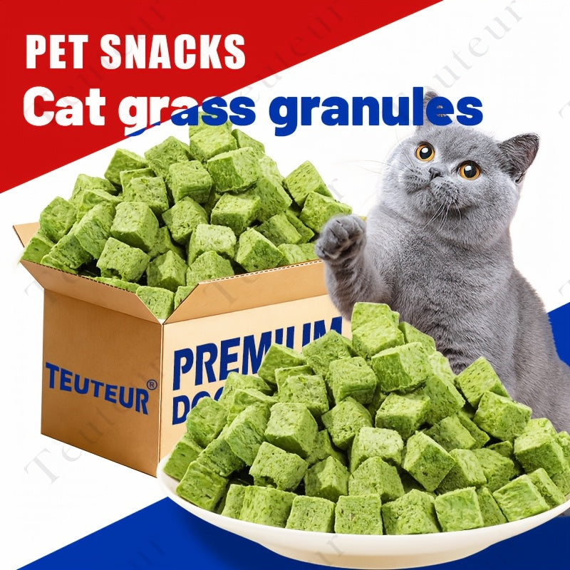 Freeze-Dried Cat Grass Hairball Control Tablets – Natural Mint Molar Sticks & Granules, Chicken-Flavored Cat Snacks for Dental Health & Hairball Removal