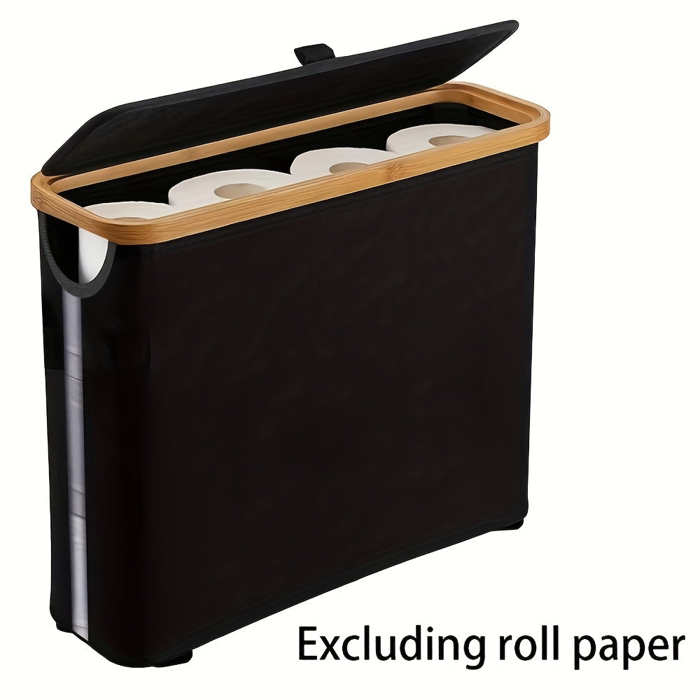 Bamboo Toilet Paper Holder Basket with Lid - Large 9-Roll Storage Organizer for Bathroom, Modern Minimalist Freestanding Toilet Paper Storage Cabinet in Black, Beige, Gray, and Pink