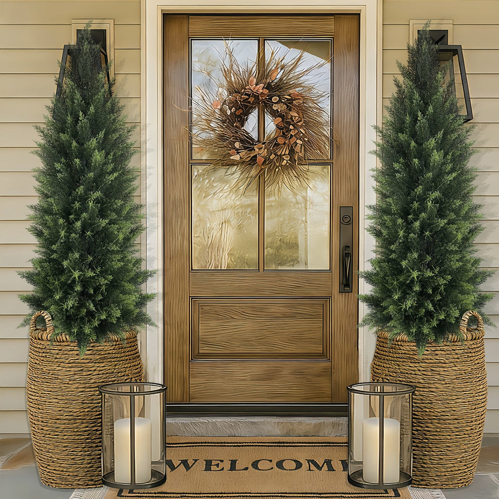 Potted Cedar Topiary Shrubs 2-Pack, UV-Resistant Artificial Trees for Outdoor & Indoor – Faux Cedar Evergreen Plants for Front Porch, Garden, Halloween & Christmas Decor, Choose 33" or 48" – Nova Mart