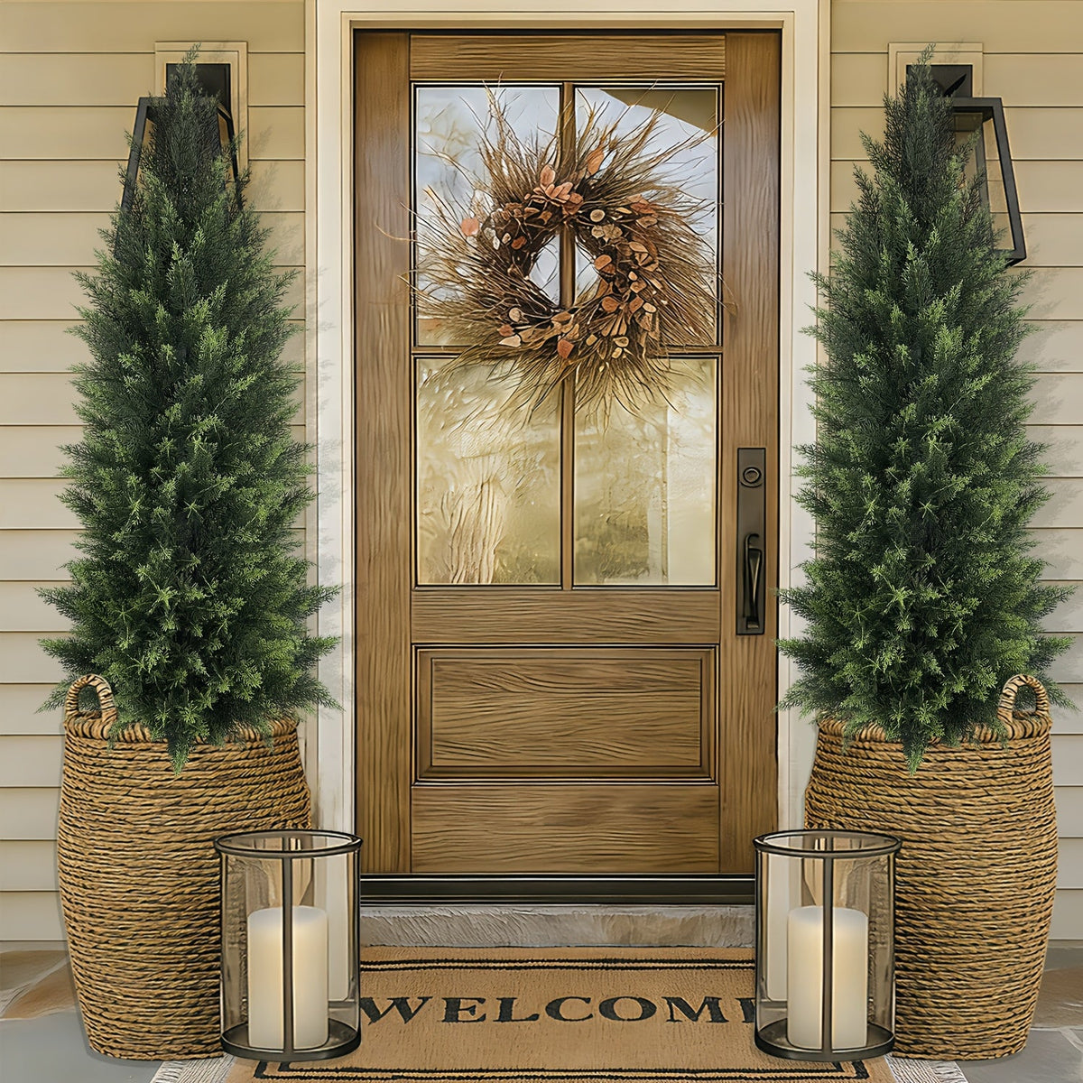 Potted Cedar Topiary Shrubs 2-Pack, UV-Resistant Artificial Trees for Outdoor & Indoor – Faux Cedar Evergreen Plants for Front Porch, Garden, Halloween & Christmas Decor, Choose 33" or 48" – Nova Mart