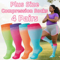 4 Pairs Women's Compression Socks Extra Wide Extra Long, Flower Pattern 80% Polyamide Stretchy Knit Socks for Pregnant Women, Nurses, Running, Cycling, Yoga, Hiking, Travel – All-Season