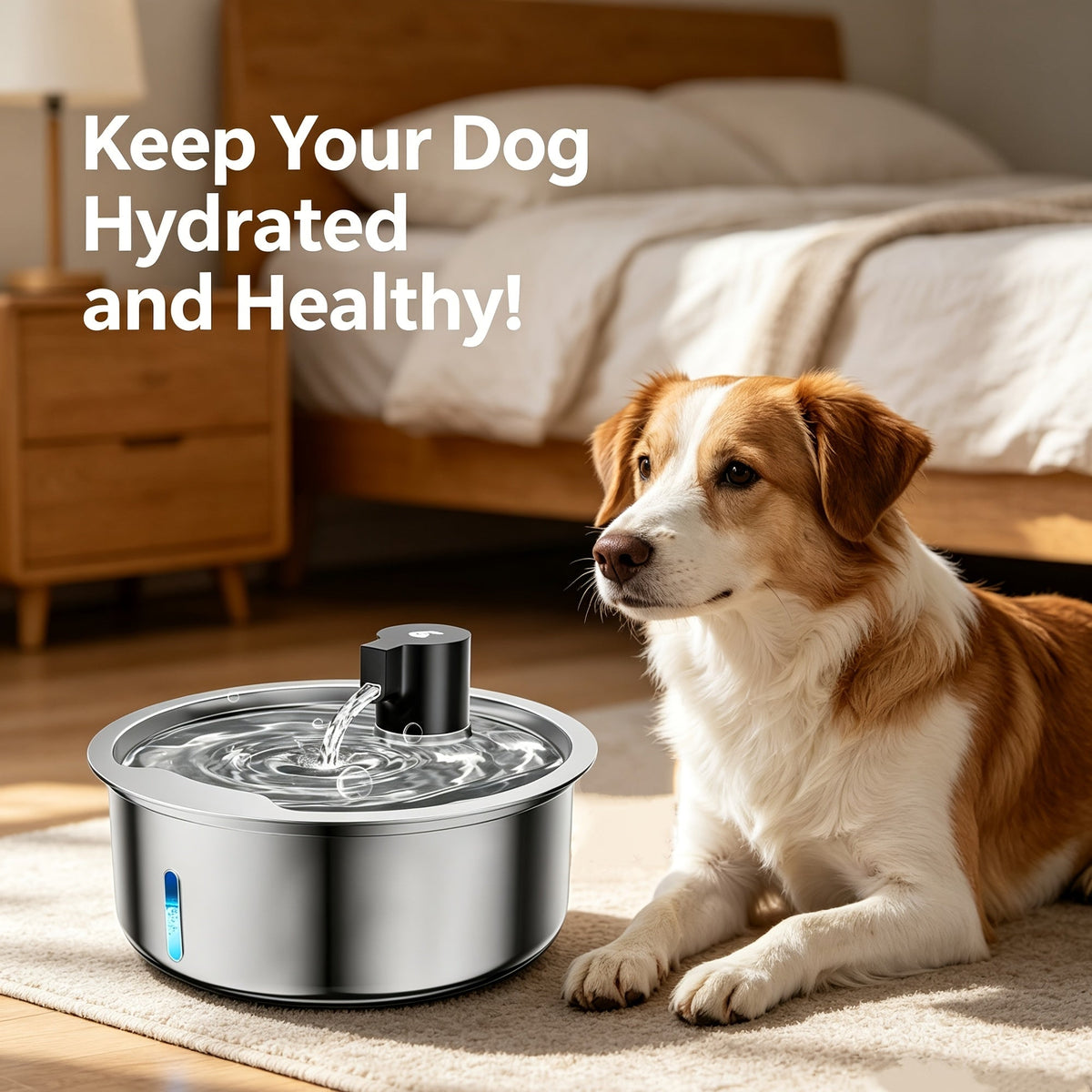 Automatic Pet Water Fountain - 1.85-Gallon Stainless Steel, USB-Powered, for Cats & Dogs & Multi-Pet Households - Includes Filter Cartridges - Silvery