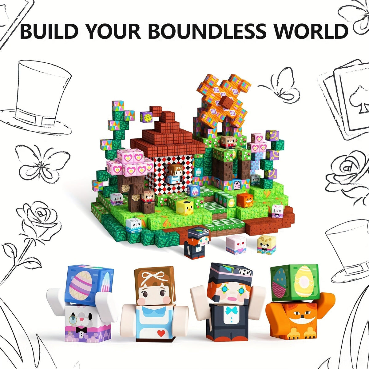 100pcs Magnetic Building Blocks Set, Creative Cube Tiles STEM Construction Toy for Kids Boys Girls, Colorful Magnet Building Kit Birthday Christmas Halloween Winter Gift Ages 6+