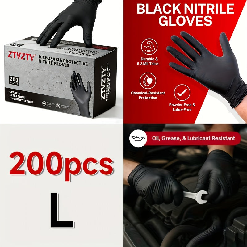 Black Nitrile Disposable Gloves 200 Pack Latex-Free Chemical Resistant High-Density Flexible Fit Industrial Grade for Cleaning, Tattooing, Painting, Car Washing – S M L XL