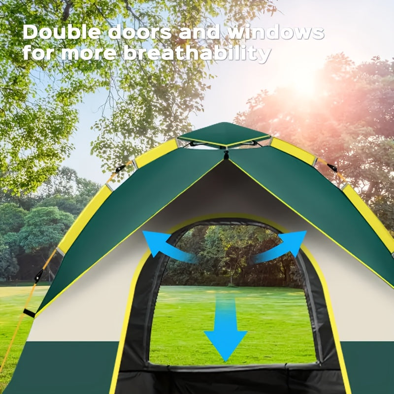 Automatic Instant Pop-Up Camping Tent 1-3 or 3-4 Person – Full Season Windproof Lightweight Tent with Double Doors & Mesh Windows for Camping, Hiking, Hunting, Travel & Outdoor Shelter