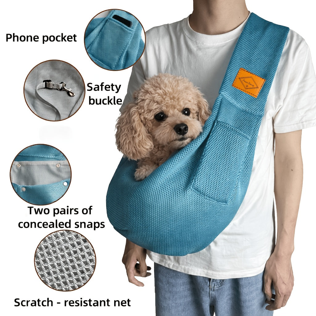 Breathable Mesh Pet Sling Carrier - Hands-Free Front Carry Bag with Safety Buckle for Small Dogs & Cats, Comfortable Adjustable Pet Sling for Walks, Travel & Outdoor Adventures, 4 Colors