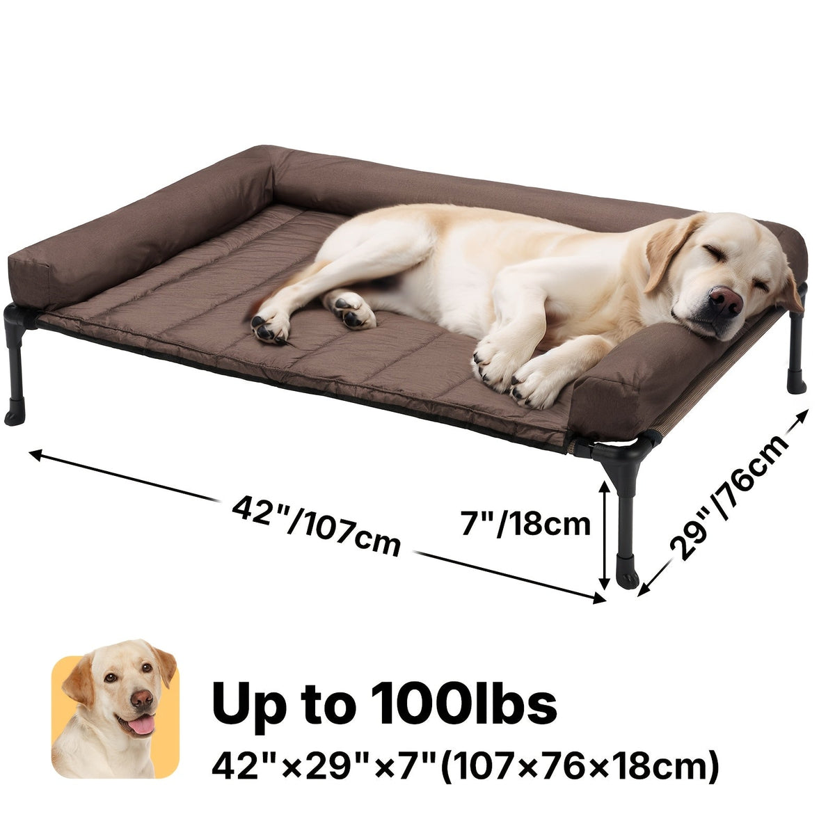 Cooling Elevated Dog Bed with Removable Pillow-Top Mat – Raised Bolster Dog Cot with Breathable Mesh and Non-Slip Feet, Dog Sofa Bed for Indoor & Outdoor Use