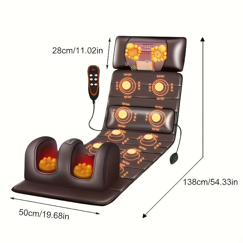 Full Body Heating Massage Set PU Leather Neck Massager Foot Massager Massage Headrest Lumbar Pillow Timer Vibration Non-Slip for Home Office Brown With or Without Leg Massager