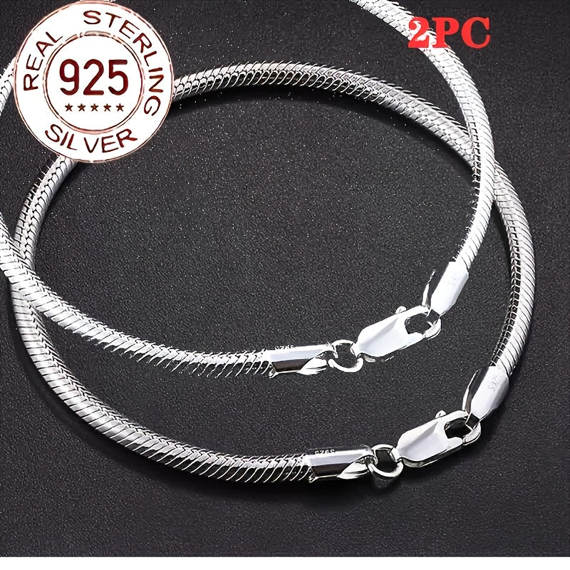925 Sterling Silver Snake Chain Bracelet Set of 2 for Women – Boho Vintage Couple's Jewelry, Elegant Gift for Valentine's Day, Mother's Day, Anniversary, Birthday, Romantic Present