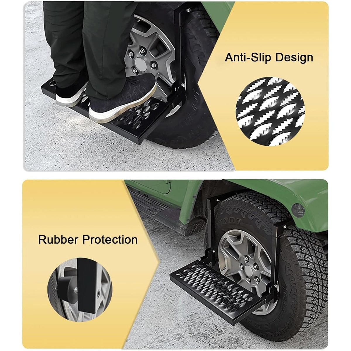 Folding Tire Step Heavy Duty Steel for Truck SUV RV & Pickup, 350lbs Capacity, Adjustable Height & Width Fits 10"-14" Tires, Anti-Slip Surface, Rubber Bumpers – Roof Rack Access & Vehicle Maintenance