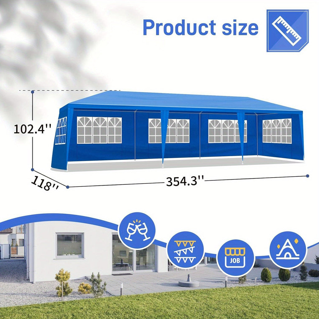 10'x30' Outdoor Party Tent Canopy Gazebo with Removable Sidewalls & Transparent Windows – 50-Person Instant Event Tent for Wedding Birthday Graduation BBQ Beach & Vendors, Black or White