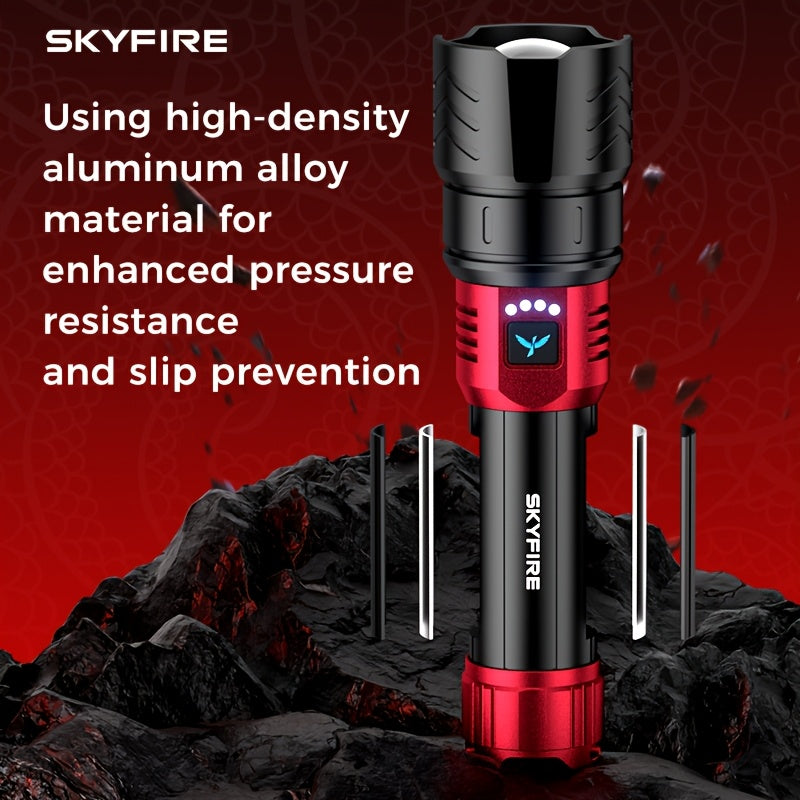 SKYFIRE 5000 Lumen Rechargeable LED Flashlight with Ignition Lens, Adjustable Focus & 4 Modes – Super Bright High-Lumen Tactical Flashlight for Camping, Outdoor, Farm & Emergency Family Use