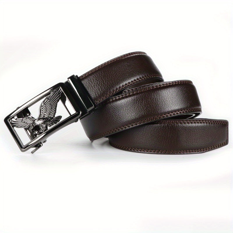 2pcs Men's Genuine Leather Belt Set with Automatic Ratchet Buckle – Adjustable Comfort Fit for 30"-44" Waist, Business & Casual Dress Belts in Black/Light Brown & Black/Dark Brown