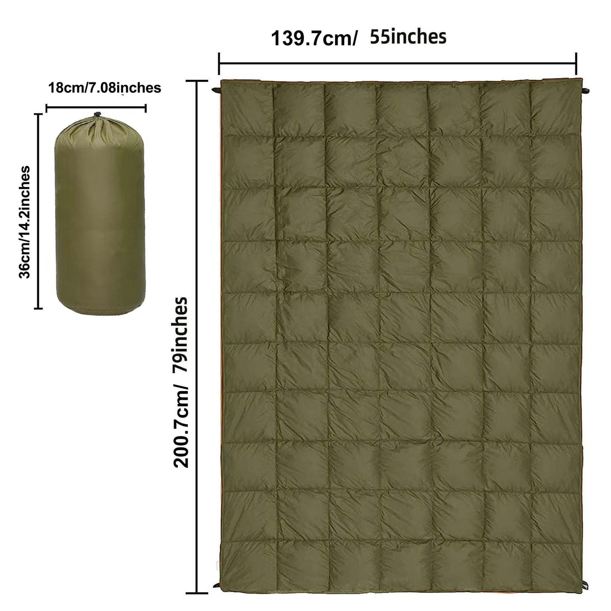 Outdoor Camping Puffy Blanket, Foldable, Lightweight, Warm, DWR Water-Resistant, with 3D Eye Mask, 140x200cm, for Camping, Travel, Car, Beach, Stadium, Hammock, Sofa, Festival