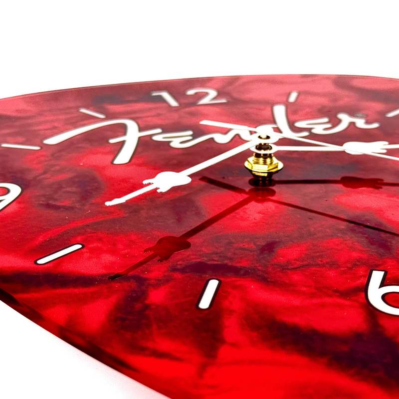 Fender Guitar Pick Wall Clock – Music Lover Wall Decor Easy Install AA Battery Powered – Red