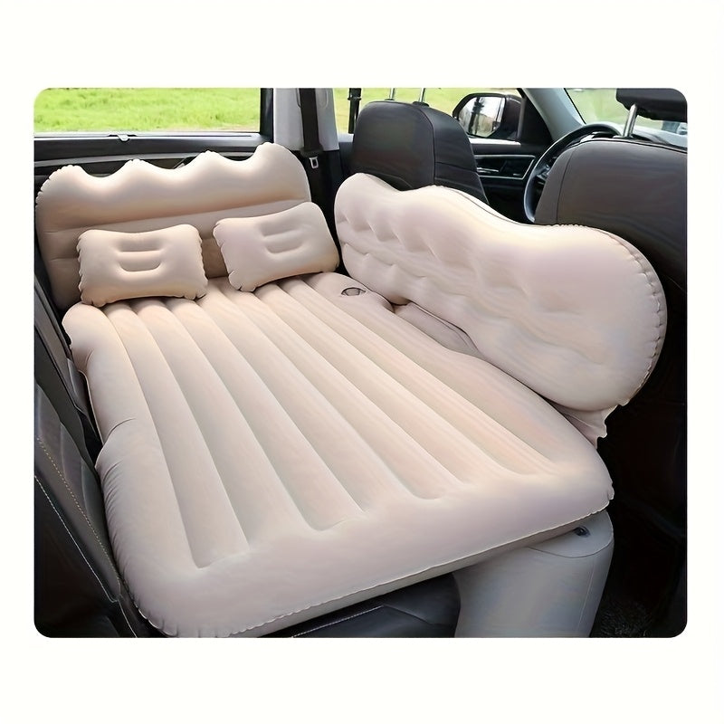 SUV Sedan Car Inflatable Bed, Soft Flocked Back Seat Air Mattress, Foldable & Portable Sleeping Mat for Camping, Road Trips, and Picnics – Includes Air Pump & Storage Bag, Black Grey Beige Pink