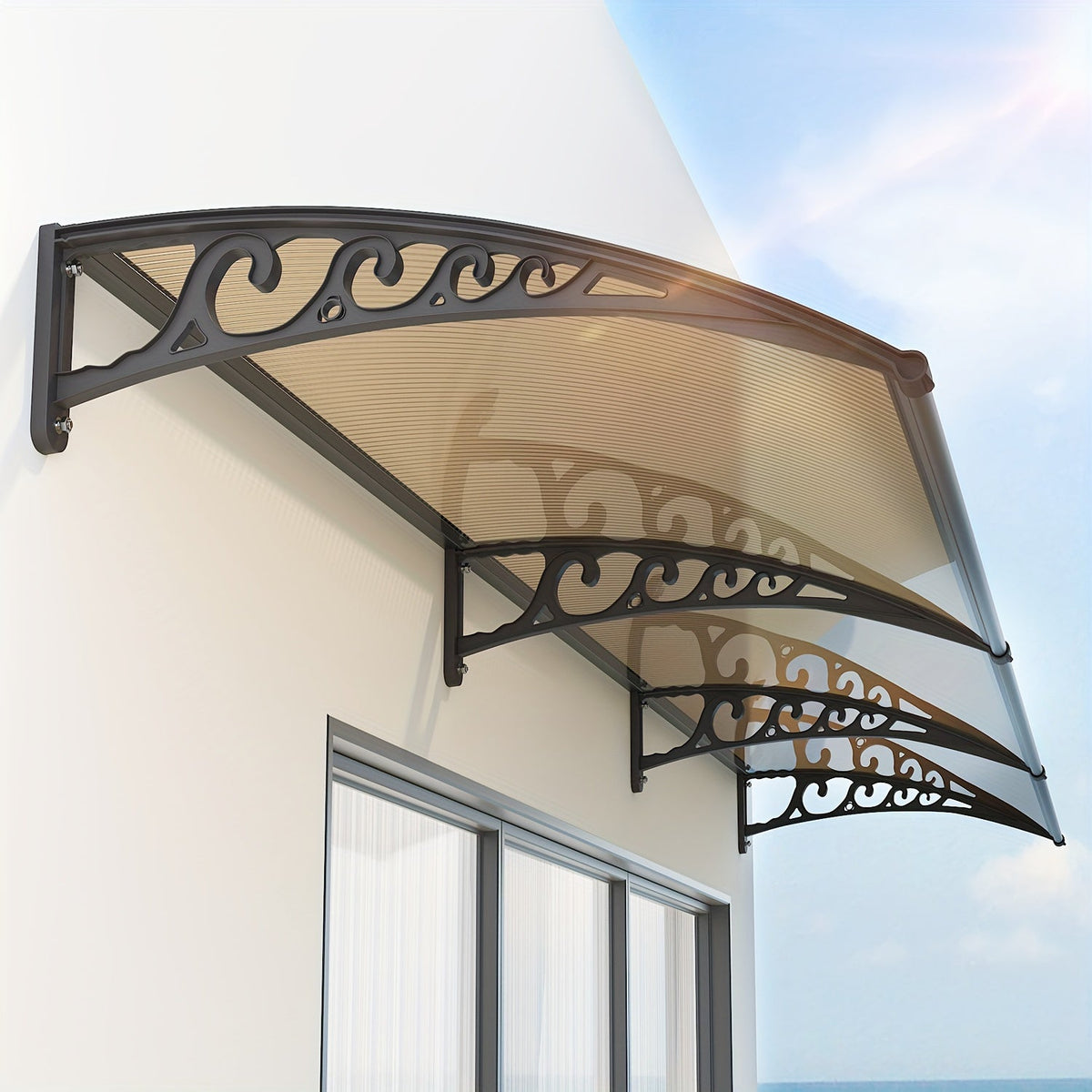 Polycarbonate Window Door Awning Canopy – UPF 50+ UV Rain Snow Sun Shade Cover for Patio Balcony Doorway in 21 Sizes & 4 Panel Colors