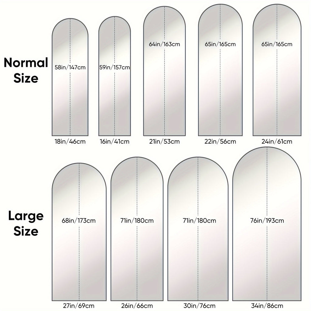 Arched Full-Length Floor Mirror – Freestanding Full-Body Mirror with Stand for Bedroom, Living Room, and Cloakroom, Wall-Mountable, Available in 3 Sizes & 2 Colors (Black & Gold)