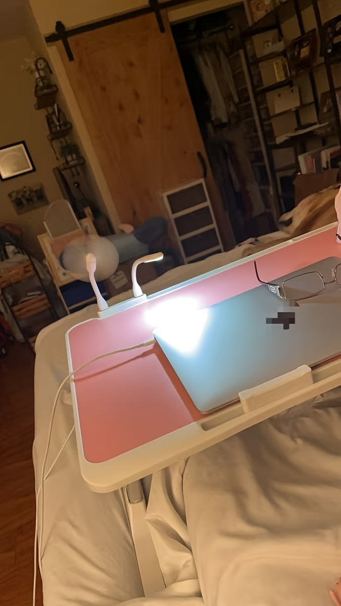 Lap Desk Bed Tray Table with USB Light, Fan & Drawer – Adjustable Portable Laptop Stand for Bed, Couch, Sofa; Laptop Desk for Reading, Writing, Eating – 10 Colors & Sizes