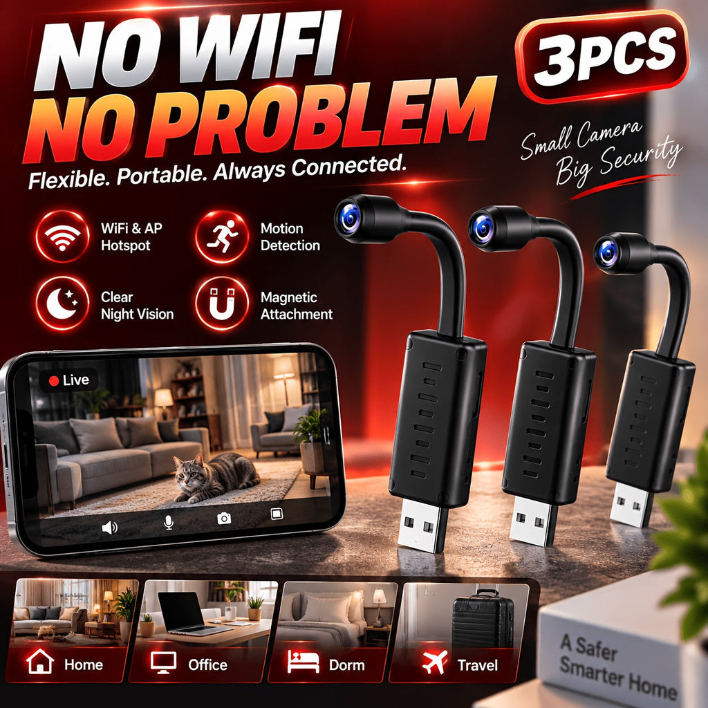 Smart Mini Camera 1024P 3-Pack - Motion Detection, Built-In AP Hotspot, Real-Time Viewing Without Internet, 2.4G, Portable for Classroom, Office, Lecture & Indoor Security