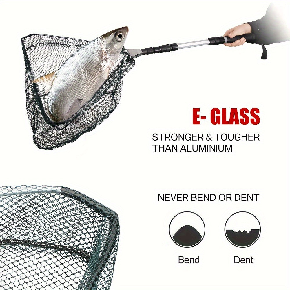 Foldable Fishing Landing Net with Telescoping Aluminum Alloy Pole – 3 Sizes 86CM 110CM 130CM, Collapsible Metal Net for Fish, Crab, Crayfish, and Shrimp, Portable Fishing Gear