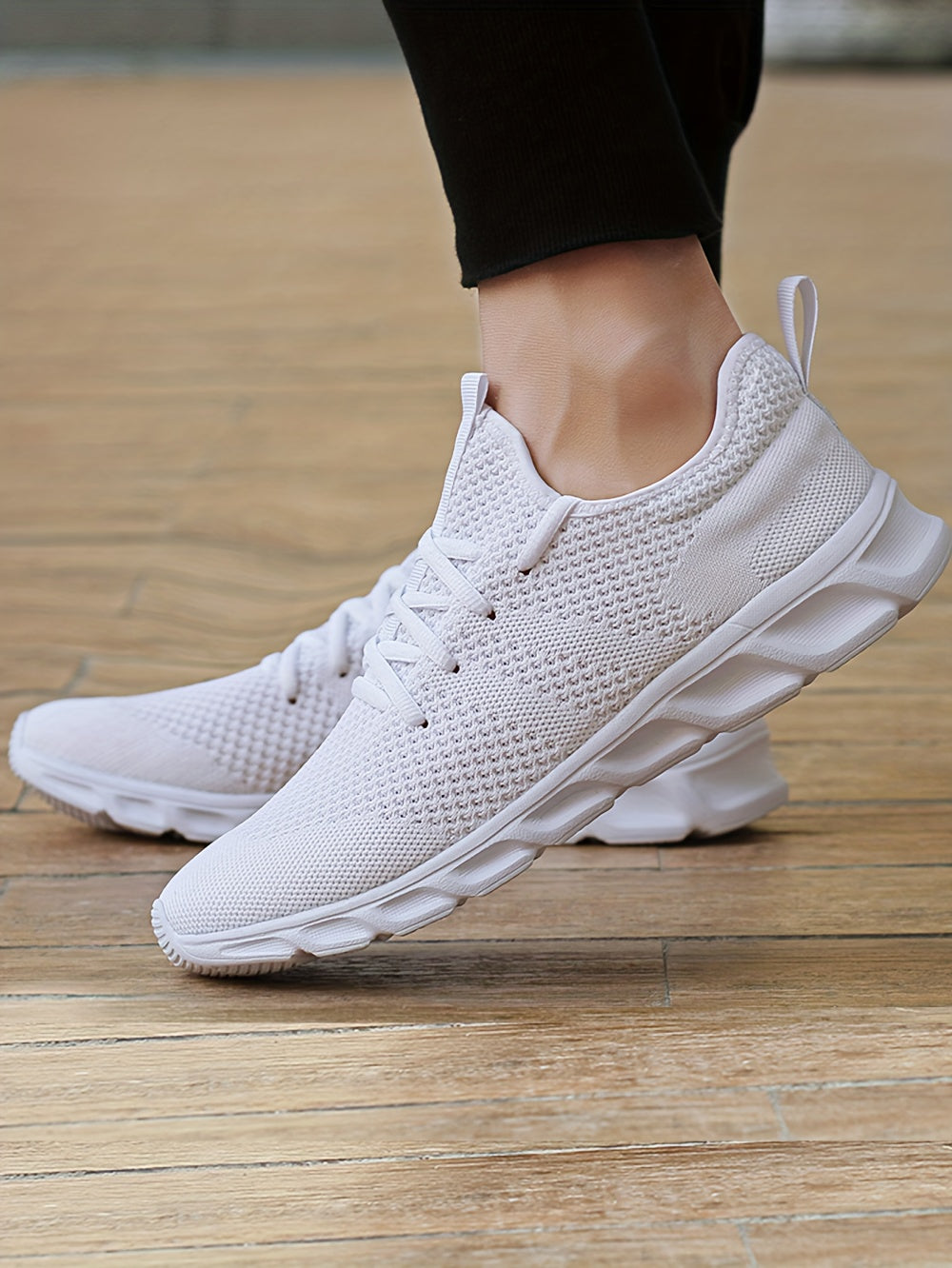Men's Lightweight Breathable Knit Mesh Sneakers, EVA Sole Low-Top Lace-Up Running Walking Shoes, White Red Black Round Toe, All-Season Gym Travel Daily Wear, Sizes US 6-13.5