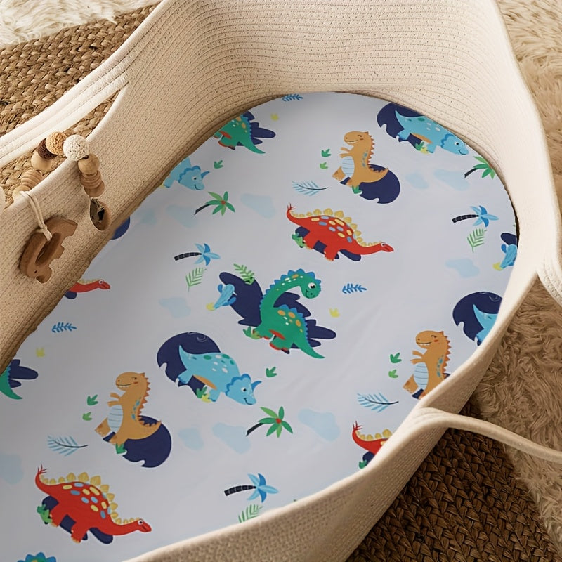 4-Piece Bassinet Fitted Sheet Set, 100% Polyester Soft Baby Sheets in Dinosaur & Lion and Flowers & Butterfly Prints, Blue & Navy Nursery Decor for Newborn Boys & Girls