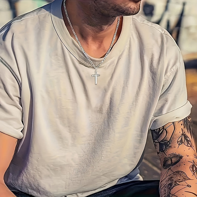 925 Sterling Silver Cross Pendant Chain Necklace – Unplated Natural Silver Avant-Garde Unisex Faith Jewelry, Unique Modern Cross Necklace Gift for Anniversary, Christmas, and Birthday for Men and Women